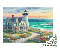 Lighthouse Puzzles pour Les Personnes Âgées 1000 Pièces Papier Recyclable Seaside View Puzzle pour Adultees Intéressant Jeu De Famille Props Jeu De Fête Props for Home 38x26cm/1000pcs