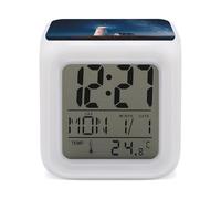 Lighthouse Réveil avec lumière LED 7 couleurs changeantes Cube 7,9 cm avec affichage de l'heure, de la date, de la température, alimenté par piles, lumière d'ambiance pour chambre à coucher, dortoir