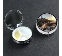 Lighthouse Rocks Pilulier rond portable à 3 compartiments pour poche ou sac à main Petit planificateur hebdomadaire de médicaments de voyage avec miroir décoratif en métal Porte-vitamines Cadeau