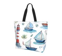Lighthouse Sac fourre-tout pour femme Motif voilier Sac à main à bandoulière Sac à main nautique résistant à l'eau Grand sac à main avec poche intérieure pour le travail, les voyages, l'école