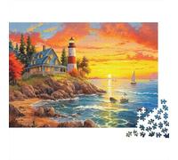 Lighthouse Sunset 1000 Pièces Réutilisable Senior Jigsaw Puzzle Amusant Stimulant Jeu de Fête Cadeau 38x26cm/1000 Piece Qualité Supérieure Durable