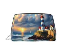 Lighthouse Trousse de beauté portable imprimée peinture diamant, pochette de voyage compacte avec fentes intérieures organisées pour un usage quotidien, Argenté., One Size