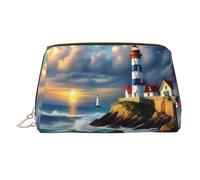 Lighthouse Trousse de beauté portable imprimée peinture diamant, pochette de voyage compacte avec fentes intérieures organisées pour un usage quotidien, doré, One Size