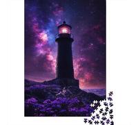Lighthouse Under A Cosmic Sky Noël Adulte Puzzle en Bois, 1000 pièces