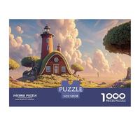 Lighthouse with A White Roof 1000 Pièces Carton Premium Lot de Puzzles Cartoon Lighthouse Stimulant Et Éducatif Jeu Créatif Puzzles As Birthday Gifts 52x38cm/1000pcs