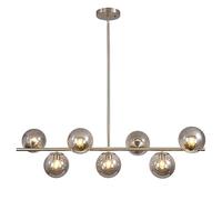 Lighting Lustre moderne du milieu du siècle à 7 lumières en argent brossé, éclairage suspendu pour îlot de cuisine, globe en verre gris fumé, pendentif de plafond suspendu, boule ronde réglable,