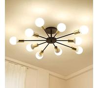 Lighting Plafonnier Spoutnik du milieu du siècle à 6 lumières, lustres noirs modernes, plafonnier semi-encastré industriel vintage pour chambre à coucher, salon, cuisine, îlot E27 (10 lumières)