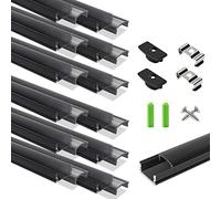 LightingWill Profilé LED Aluminium en U 12 x 1 m Noir, Diffuseur Gris Fumé, Canal LED pour Ruban LED, Kit avec Embouts et Clips, Dissipateur de Chaleur, Installation Facile