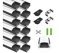 LightingWill Profilé LED Aluminium en U 12 x 1 m Noir, Diffuseur Opalin, Canal LED pour Ruban LED, Kit avec Embouts et Clips, Dissipateur de Chaleur, Installation Facile