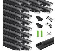 LightingWill Profilé LED Aluminium en U 20 x 1 m Noir, Diffuseur Gris Fumé, Canal LED pour Ruban LED, Kit avec Embouts et Clips, Dissipateur de Chaleur, Installation Facile
