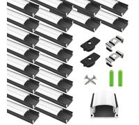 LightingWill Profilé LED Aluminium en U 20 x 1 m Noir, Diffuseur Opalin, Canal LED pour Ruban LED, Kit avec Embouts et Clips, Dissipateur de Chaleur, Installation Facile
