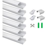 LightingWill Profilé LED Aluminium en U 6 x 1 m Argent, Diffuseur Opalin, Kit avec Embouts et Clips, Rail pour Ruban LED, Dissipateur de Chaleur, Installation LED