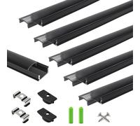 LightingWill Profilé LED Aluminium en U 6 x 1 m Noir, Diffuseur Gris Fumé, Canal LED pour Ruban LED, Kit avec Embouts et Clips, Dissipateur de Chaleur, Installation Facile