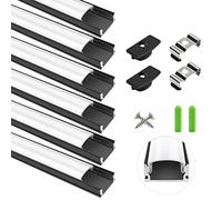 LightingWill Profilé LED Aluminium en U 6 x 1 m Noir, Diffuseur Opalin, Canal LED pour Ruban LED, Kit avec Embouts et Clips, Dissipateur de Chaleur, Installation Facile