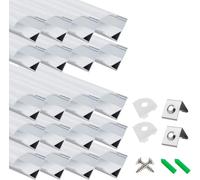 LightingWill Profilé LED Aluminium en V 20 x 1 m Argent, Diffuseur Opalin, Kit avec Embouts et Clips, Rail pour Ruban LED, Dissipateur de Chaleur, Installation LED