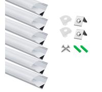LightingWill Profilé LED Aluminium en V 6 x 1 m Argent, Diffuseur Opalin, Kit avec Embouts et Clips, Rail pour Ruban LED, Dissipateur de Chaleur, Installation LED