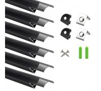 LightingWill Profilé LED Aluminium en V 6 x 1 m Noir, Diffuseur Gris Fumé, Canal LED pour Ruban LED, Kit avec Embouts et Clips, Dissipateur de Chaleur, Installation Facile