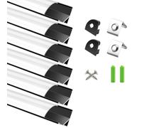 LightingWill Profilé LED Aluminium en V 6 x 1 m Noir, Diffuseur Opalin, Canal LED pour Ruban LED, Kit avec Embouts et Clips, Dissipateur de Chaleur, Installation Facile