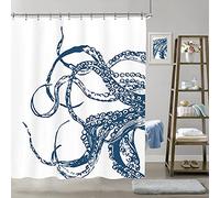 LIGHTINHOME Octopus Shower Curtain 72Wx72H inch Navy Blue Ocean Kraken Giant Tentacles Sea Creatures Mythical Nautical Animal Fabric Waterproof Bathroom Home Decor Set 12 Plastic Hooks