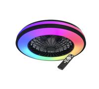 LightLogic Plafonnier LED ILOP - Ventilateur de plafond avec éclairage - 3000-6500K & RGB, avec télécommande, mode nuit & minuterie - 48W, 485 mm, Noir/Blanc