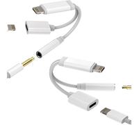 Lightning A 3.5mm Jack Adapter (2 Pack) For Iphone14 Headphone Charger Aux Audio Cable Accessories Cable Adapter Earphone Sdoppiator Charge Headphone 2 In 1 For Apple Mfi Certified Ipad