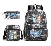 (Lightning Black 4) Sac à dos d'école trois pièces Bluey de haute qualité de haute qualité