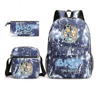 (Lightning Blue 5) Sac à dos d'école trois pièces Bluey de haute qualité de haute qualité
