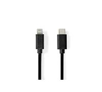 Nedis Lightning Câble USB 2.0 Apple Lightning à 8 broches USB-C™ Mâle 480 Mbps Plaqué nickel 1.00 m Rond PVC Noir Label G