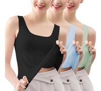 Lightning Deals Clearance HUIFUAO Lot de 3 débardeurs pour Femme - Grande Taille - sans Manches - pour l'été - Basique - Noir - Col carré - pour Gym, Sport, Course à Pied, Yoga