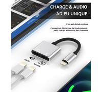 Lightning Jack Adapter For Iphone 14 13 Pro Max (2 In 1) Dual Earphone And Charger Cable Connector For Apple Headphone Audio Aux Music Splitter For Ipad Car Accessory Tablet