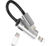 Lightning Jack Charger Dual Socket (2-In-1) Adapter Earphone Iphone Accessory Cable Apple Mfi Certified For 14 13 12 11 Pro Max 7 8 Plus X Se Xs Xr Ipad 2 Air Car Audio Headphone Aux