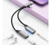Lightning magnétique 2 en 2/USB C vers prise audio auxiliaire 3,5 mm + répartiteur de câble de charge de type C pour iPhone, 【Certifié Apple MFi】 Adaptateur convertisseur d'écouteurs pour musique +