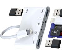 Lightning to USB OTG TF SD Card Reader Charger Dongle (6 in 1) for Apple iPhone Cable Adapter Micro SD Camera Mouse Keyboard Viewer Memory Flash Drive Stick Cord Converter