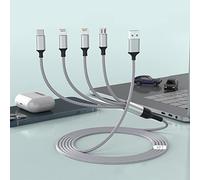 Lightning2 - Câble de chargement universel 4 en 1 pour iPhone, 1,8 m + Type C + Micro USB en nylon tressé pour Android/Apple/iOS/Samsung/LG/Huawei/XiaoMi-argent