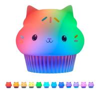 Lights By Night Gabby's 78941 Cakey Cat Squishy Veilleuse à changement de couleur pour chambre d'enfant, salle de bain, salle de jeux, option batterie, alimentation USB