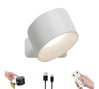 Lights of Sweden Wall Lamps, Wireless Charging with Remote Control, 360° Rotating Magnetic Base and Punch-Free Base, 3 Color Temperatures and Adjustable Brightness for Bedroom, Hallway (1Pcs-W)