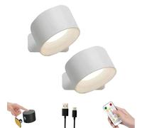Lights of Sweden Wall Lamps, Wireless Charging with Remote Control, 360° Rotating Magnetic Base and Punch-Free Base, 3 Color Temperatures and Adjustable Brightness for Bedroom, Hallway (2Pcs-W)