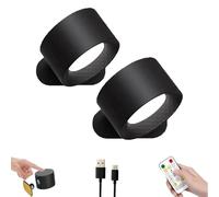 Lights of Sweden Wall Lamps, Wireless Charging with Remote Control, 360° Rotating Magnetic Base and Punch-Free Base, 3 Color Temperatures and Adjustable Brightness for Bedroom, Hallway (2Pcs-B)