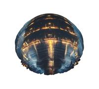 Lights On Christmas Tree Bonnet de douche imperméable réutilisable pour femme - Couvre-cheveux élastique pour bain, spa, voyage et utilisation quotidienne