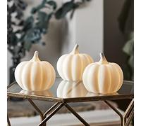 Lights4fun 3 Citrouilles Lumineuses Miniatures d'halloween en Céramique à LED Blanc Chaud à Piles pour Déco Intérieur