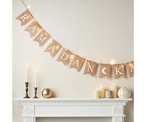 Lights4fun Banderole à Fanions avec 25 LED Blanc Chaud à Piles pour Déco Intérieur de LED Ramadan Kareem