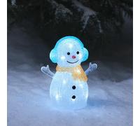 Lights4fun Bonhomme de Neige Lumineux en Acrylique de 22 cm avec 16 LED Blanc et Minuterie Figurine de Noël Décoration d'Extérieur
