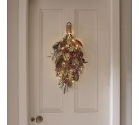 Lights4Fun Branche d'automne et d'hiver éclairée - Feuillage Artificiel en Bordeaux, Ocre & Vert avec LEDs Blanc Chaud, à Piles avec minuterie - pour l'intérieur et l’extérieur - Longueur 67 cm