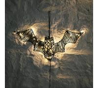 Lights4fun Chauve-Souris en Rotin de 43 cm avec 45 LED Blanc Chaud à Piles et Minuterie Décoration Murale d'halloween pour Intérieur et Extérieur