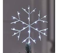 Lights4fun Cimier Flocon de Neige Lumineux en Métal Blanc Sommet de Sapin de Noël de 30 cm avec 24 Micro LED Blanc à Piles avec Minuterie Déco de Noël pour Intérieur