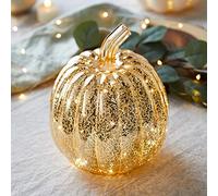 Lights4fun Citrouille Lumineuse en Verre avec LED Blanc Chaud à Piles avec Finition Dorée pour Intérieur