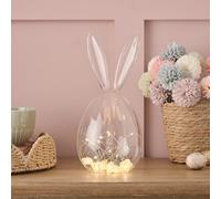 Lights4fun Cloche en Verre avec Oreilles de Lapin Hauteur de 29 cm avec Guirlande Lumineuse de 20 Lapins et Micro LED Blanc Chaud à Piles Décoration de Pâques pour l’Intérieur