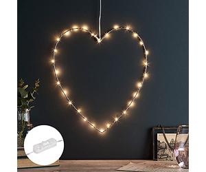 Lights4fun Coeur Lumineux Or-Rosé à 30 LED Blanc Chaud avec Crochet pour Intérieur