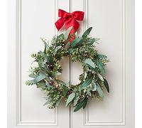 Lights4fun Couronne de Noël 60 cm avec ruban rouge + 50 LED Micro guirlande lumineuse Décoration de Noël