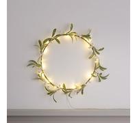 Lights4fun Couronne de Noël Minimaliste Pré-éclairée en Gui de 25 cm avec 50 LED Blanc Chaud à Piles et Minuterie pour Porte d’Entrée Décoration pour Intérieur et Extérieur